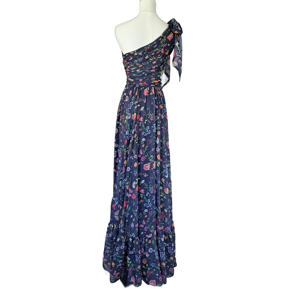 MAC DUGGAL Navy One Shoulder Cutout Floral Gown Floral Prom Formal Dress Size 0 - Picture 8 of 16